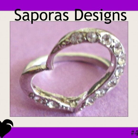 Silver Tone Heart Design Ring Size 5.5 With Clear Crystals - Picture 1 of 1